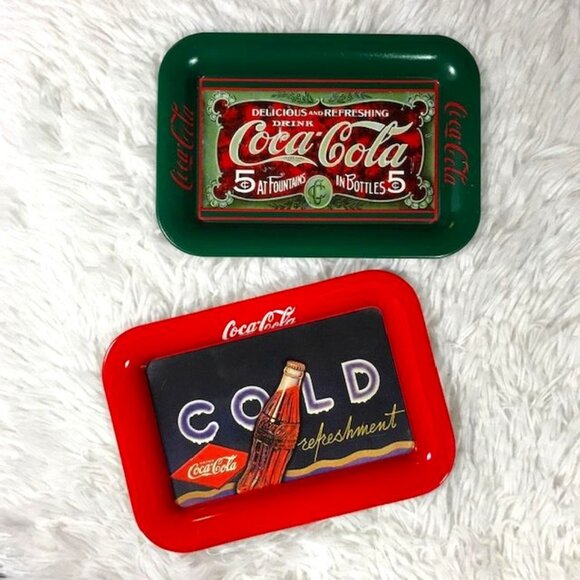 NWOT Set of 2 Vintage Coca-Cola Small Tin Trays - Picture 1 of 10